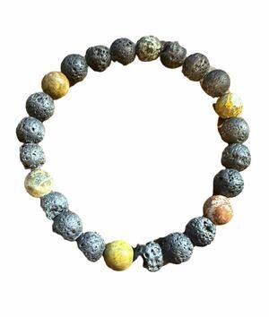 Black Lava Rock & Multicolor Stone Bead Stretch Bracelet Unisex Jewelry